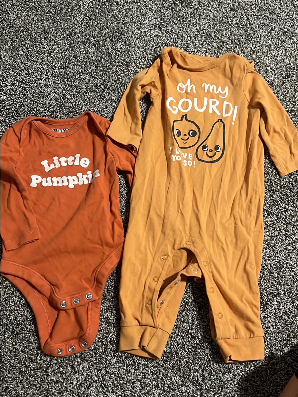 Old Navy Orange and Mustard Pumpkin Graphic One-Piece Bodysuit Set